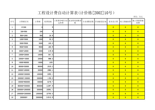 设计费自动计算表格