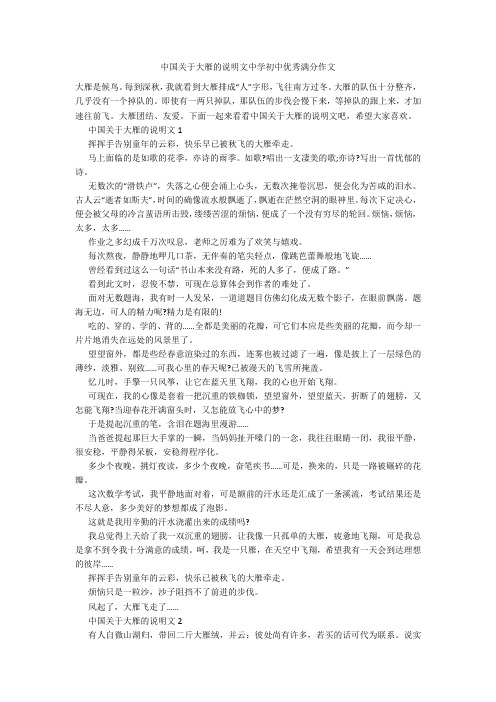 中国关于大雁的说明文中学初中优秀满分作文