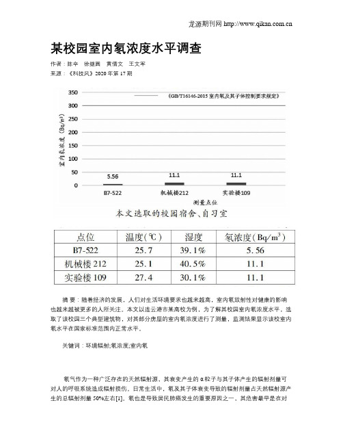 某校园室内氡浓度水平调查