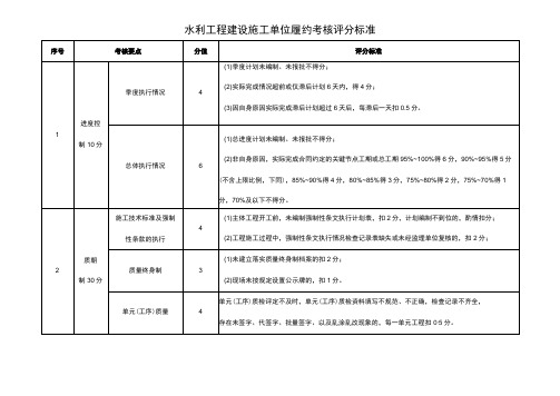 水利工程建设施工单位履约考核评分标准