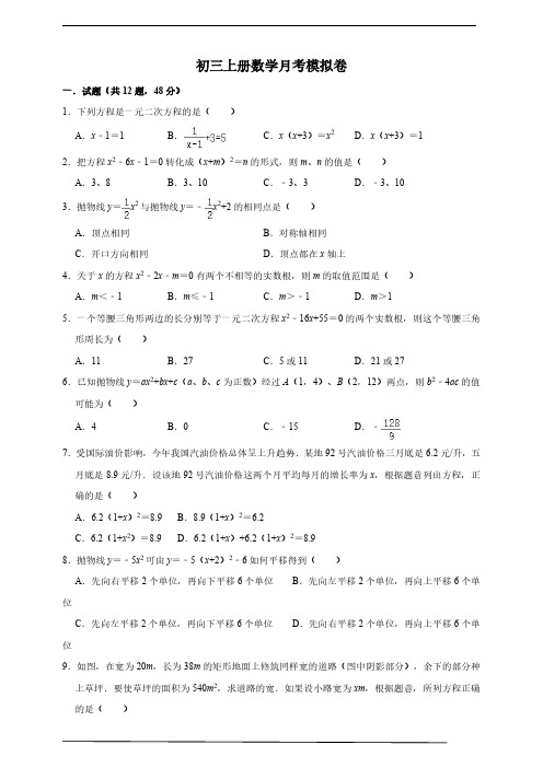 初三上册数学月考模拟卷(含答案)