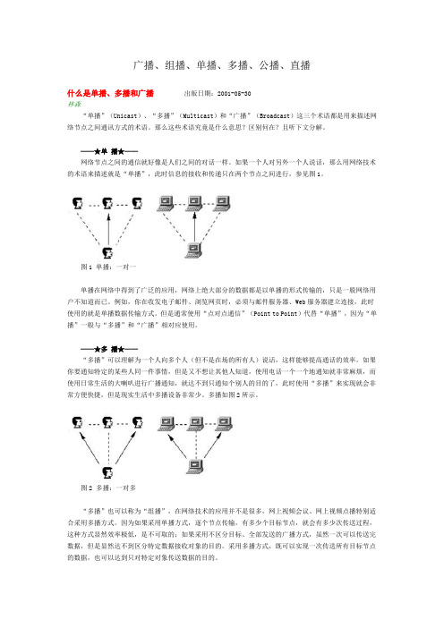 广播、组播、单播、多播、公播、直播