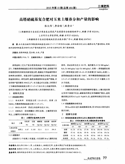 高塔硝硫基复合肥对玉米土壤养分和产量的影响