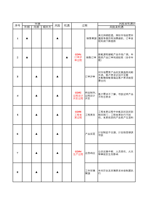 IATF16949 2023 风险与机遇识别评价表