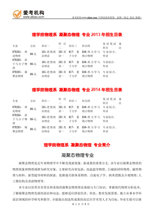 2015中国人民大学凝聚态物理考研 招生人数 参考书 报录比 复试分数线 考研真题 考研经验 招生简章