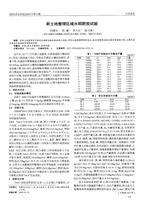 新土地整理区域水稻肥效试验