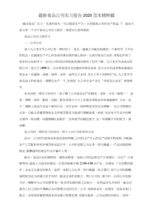 最新食品公司实习报告2020范本精粹篇