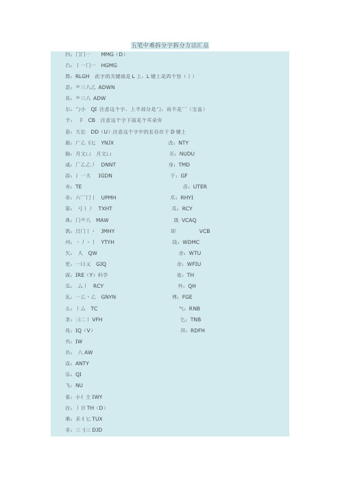 五笔中难拆分字拆分方法汇总