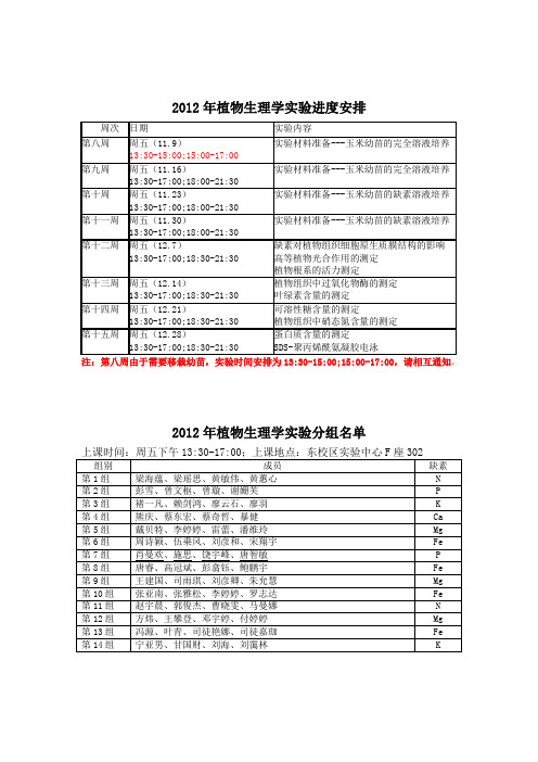 植物生理学实验进度安排 - 中山大学生命科学学院