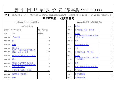 新中国邮 票报价表(1992--1999)