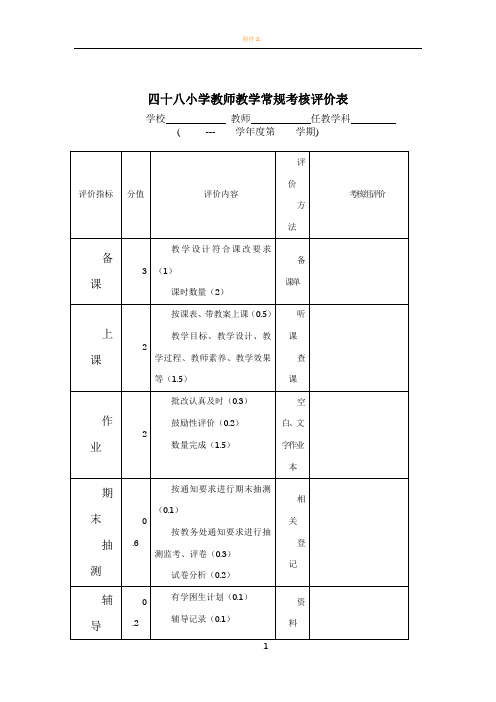 教师教学常规考核评价表