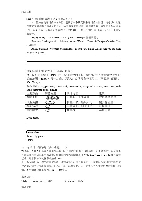 最新-深圳中考英语作文题汇总资料