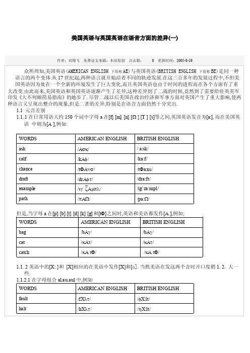 美国英语与英国英语在语音方面的差异