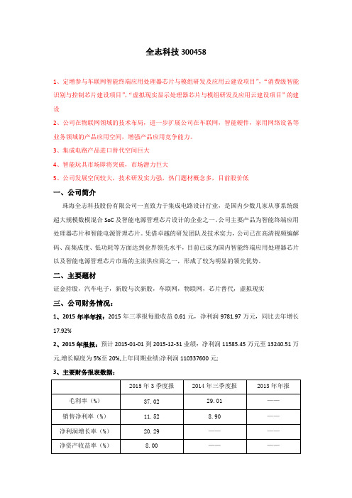 次新股全志科技300458全面分析