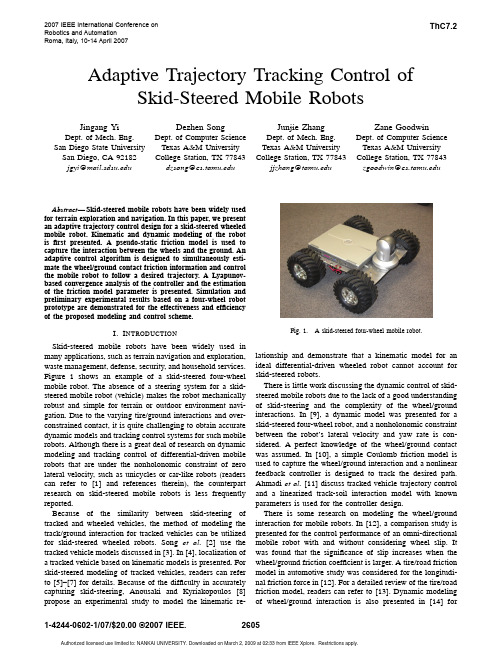 Adaptive Trajectory Tracking Control of Skid-Steered Mobile Robots