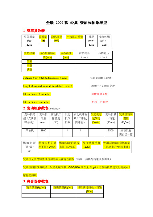 动力匹配参数表