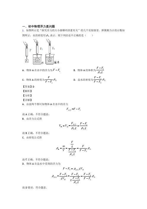 全国中考物理浮力类问题的综合中考真题分类汇总