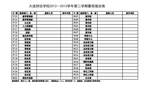 大连财经学院2012—2013学年第二学期暑假值班表