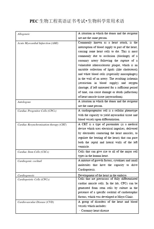 PEC生物工程英语证书考试-生物科学常用术语.doc