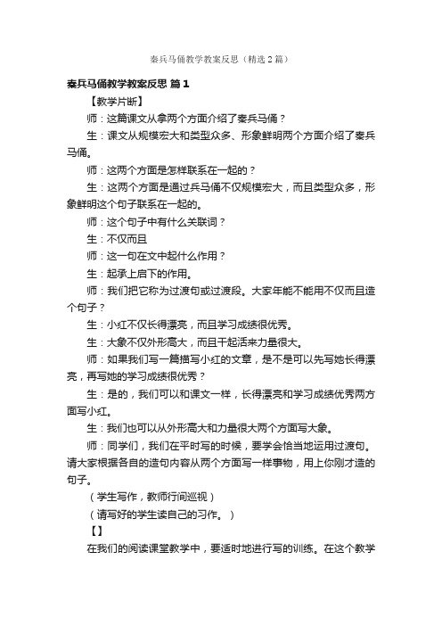 秦兵马俑教学教案反思（精选2篇）