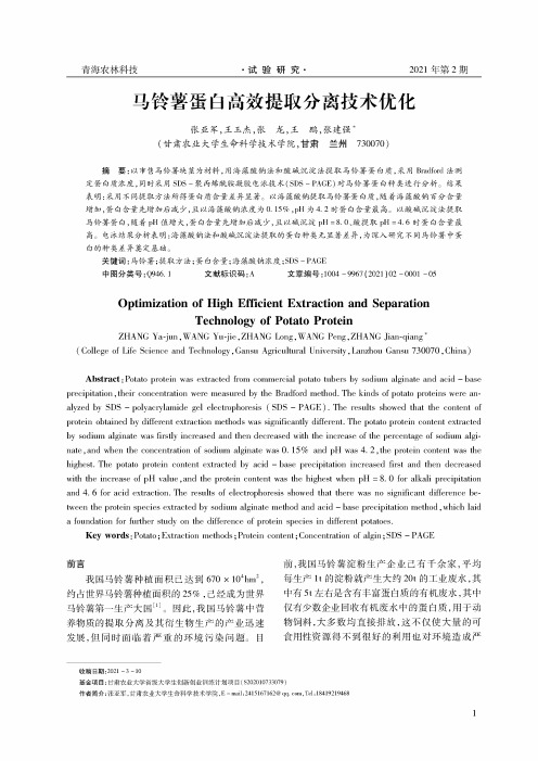 马铃薯蛋白高效提取分离技术优化