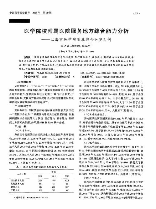 医学院校附属医院服务地方综合能力分析——以海南医学院附属综合医院为例