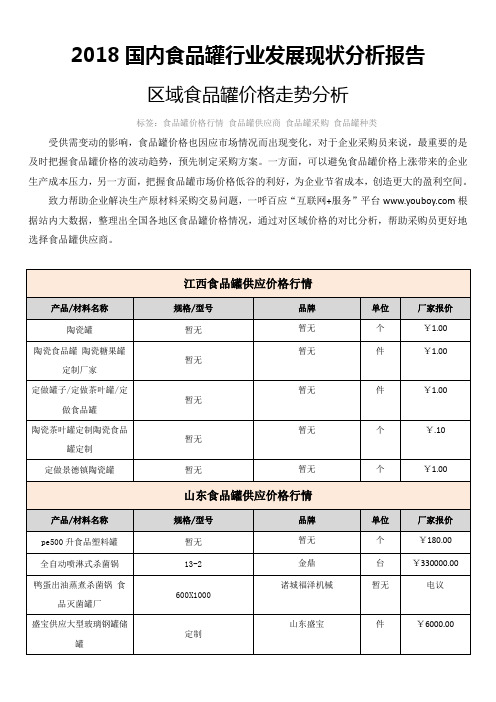 2018国内食品罐行业发展现状分析报告-区域食品罐价格走势分析