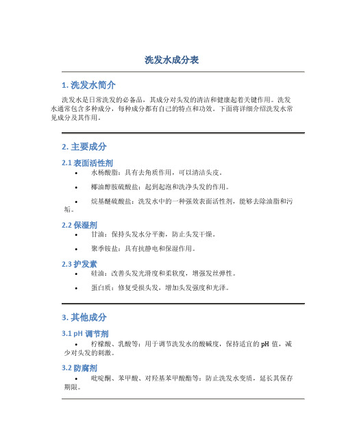 洗发水成分表