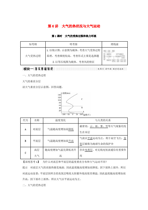2020版高考地理一轮复习 第二单元 自然环境中的物质运动和能量交换 第6讲 大气的热状况与大气