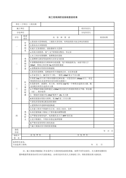 施工现场消防设施检查验收表