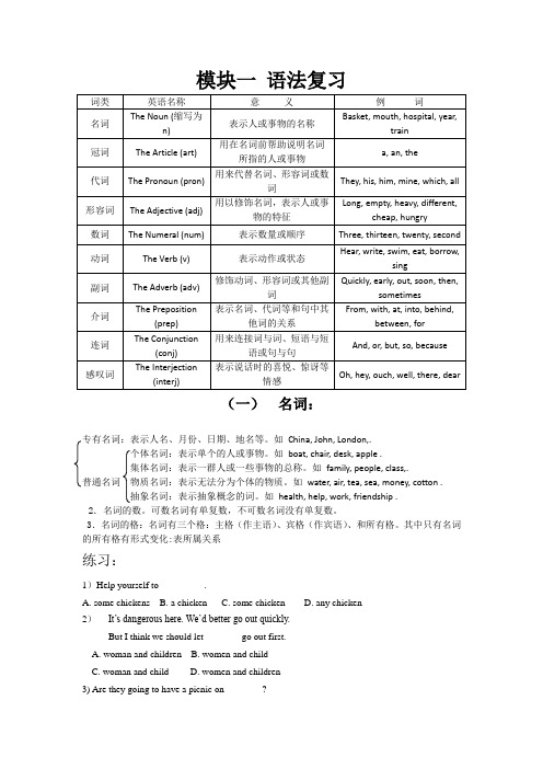 中考英语语法名词代词冠词考点加真题练习