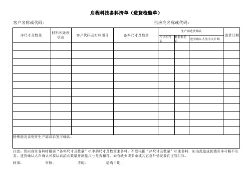 备料清单表