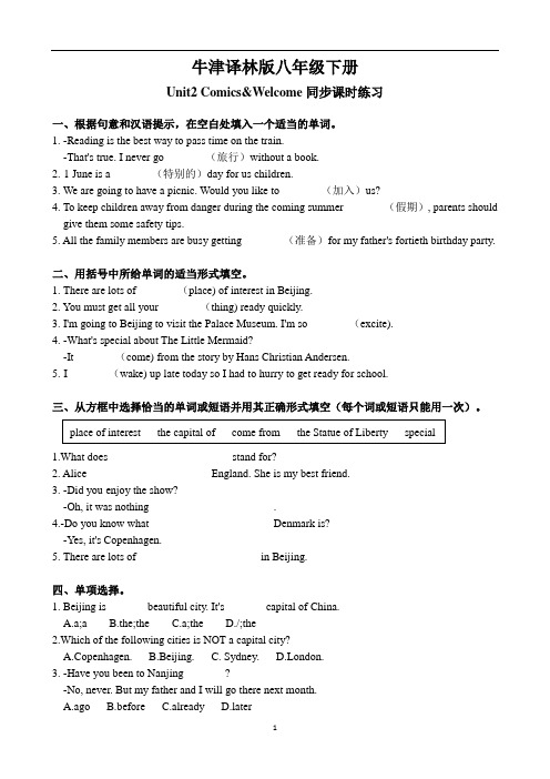 初中英语 牛津译林版八年级下册Unit2同步课时练习