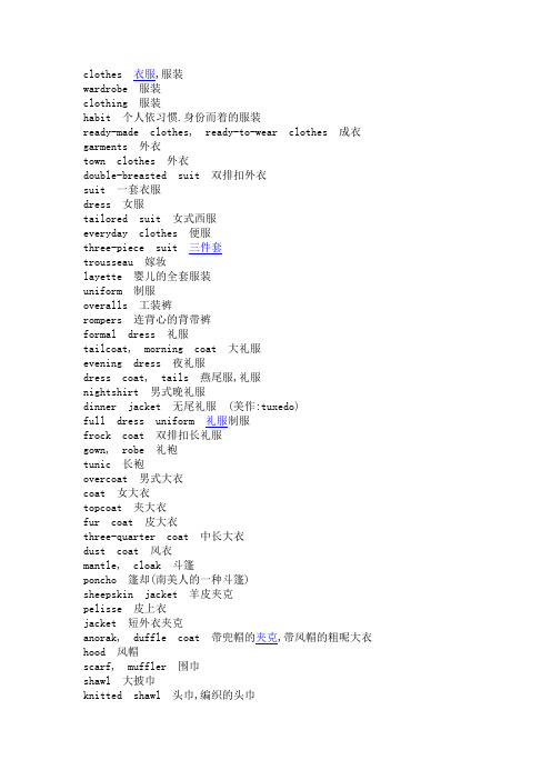 一些关于CLOTHES的单词(英文)