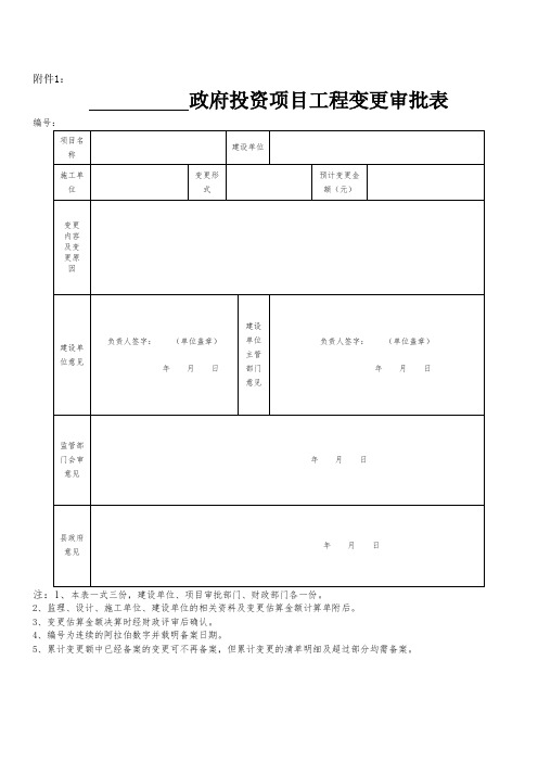 政府投资项目变更审批表