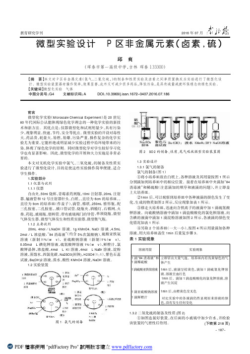 微型实验设计 P 区非金属元素(卤素,硫)