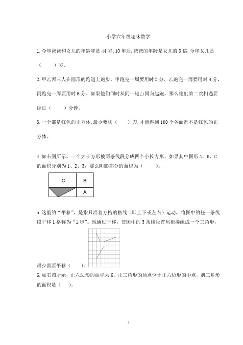 小学六年级数学趣味题(含答案)