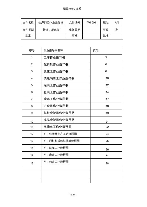 化妆品工厂作业指导书,化妆品生产与管理各岗位操作指南