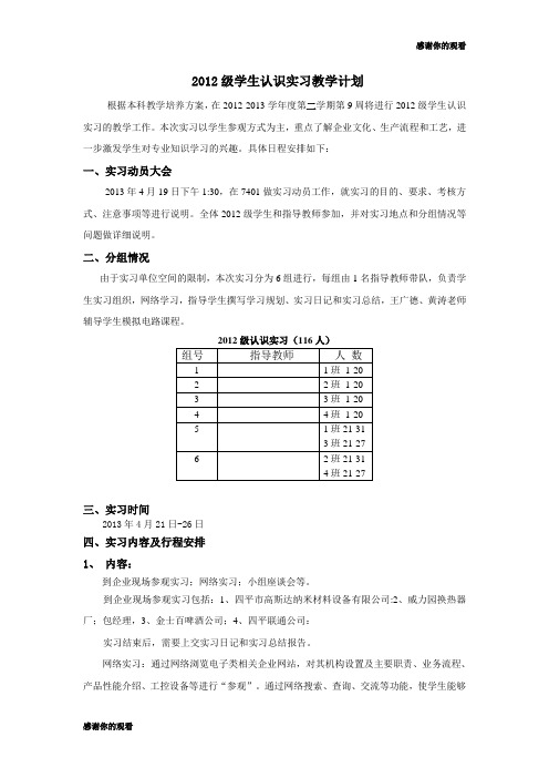 2012级学生认识实习教学计划 .doc