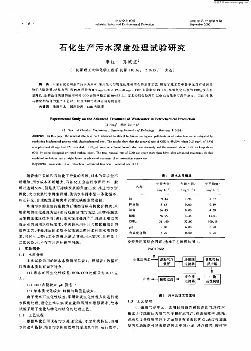 石化生产污水深度处理试验研究