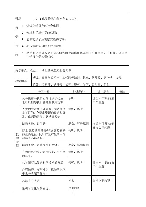 《化学给我们带来什么》优秀教案