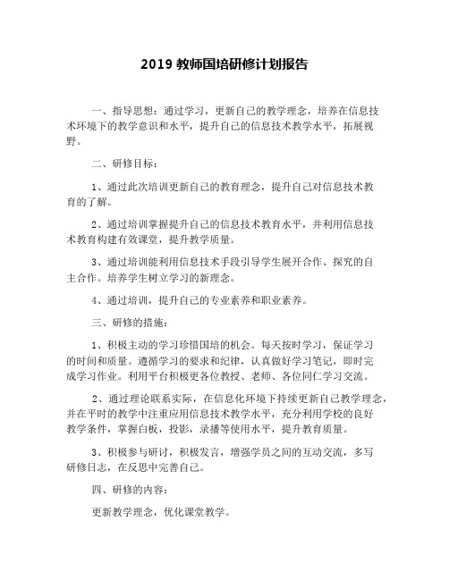 2019教师国培研修计划报告