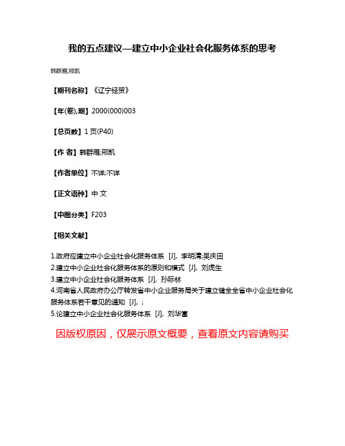 我的五点建议—建立中小企业社会化服务体系的思考