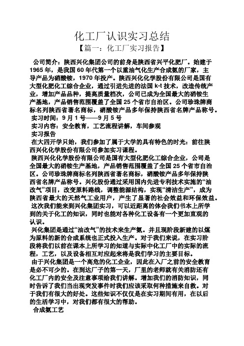 工作总结之化工厂认识实习总结