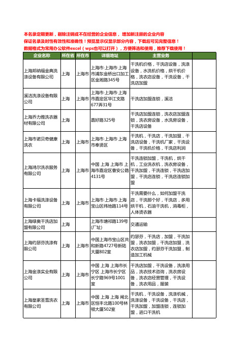 新版上海市干洗店加盟工商企业公司商家名录名单联系方式大全20家