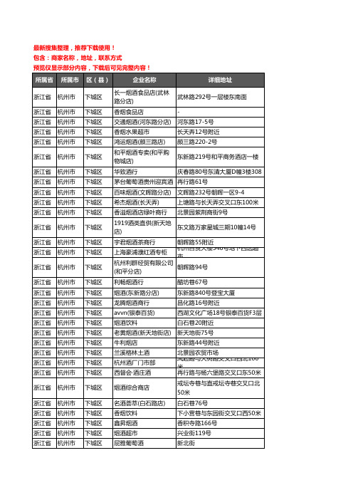 新版浙江省杭州市下城区酒水批发企业公司商家户名录单联系方式地址大全338家