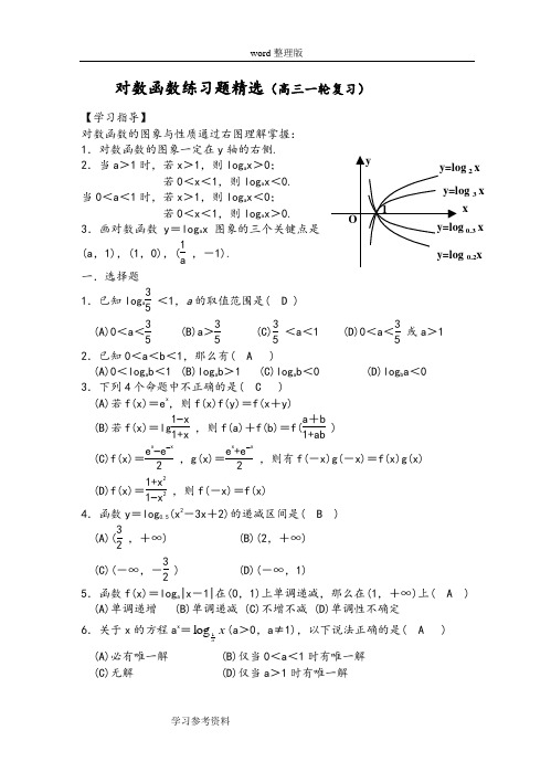 数学北师大版高中必修1对数函数练习题精选(高三一轮复习)