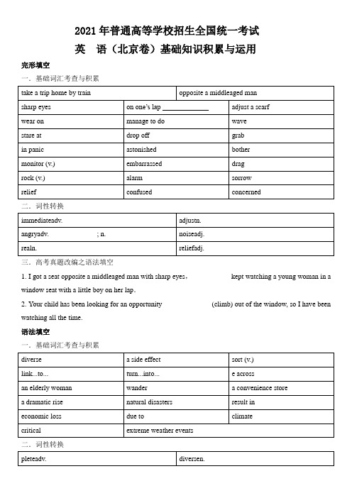 2021年高考英语(北京卷)基础知识积累与运用(原卷版)