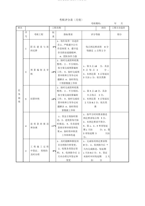 绩效考核表(项目主办造价员)