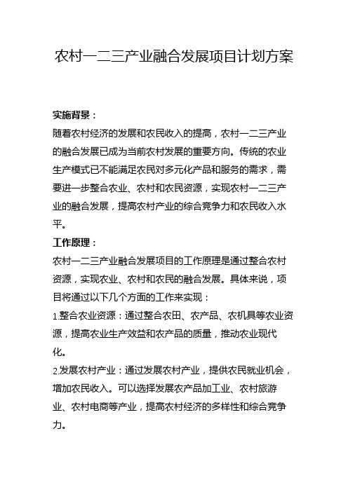 农村一二三产业融合发展项目计划方案(三)